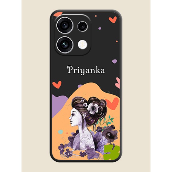 Namecase For Her With Fancy Lady Image On Space Black Custom Soft Matte Mobile Back Cover - Oppo Reno 16C 5G Namecase For Her With Fancy Lady Image On Space Black Custom Soft Matte Mobile Back Cover - Oppo Reno 16C 5G