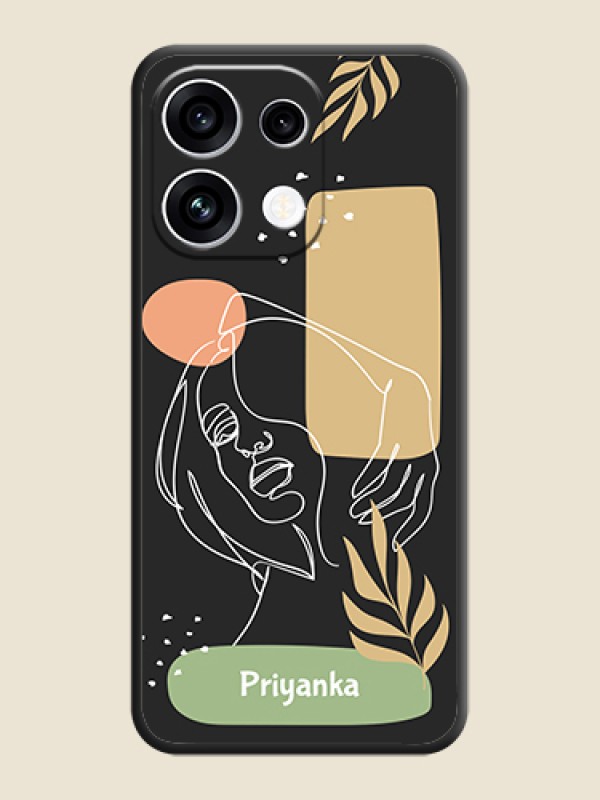 Custom Text With Line Art Of Women & Leaves Design On Space Black Custom Soft Matte Mobile Back Cover - Oppo Reno 16C 5G