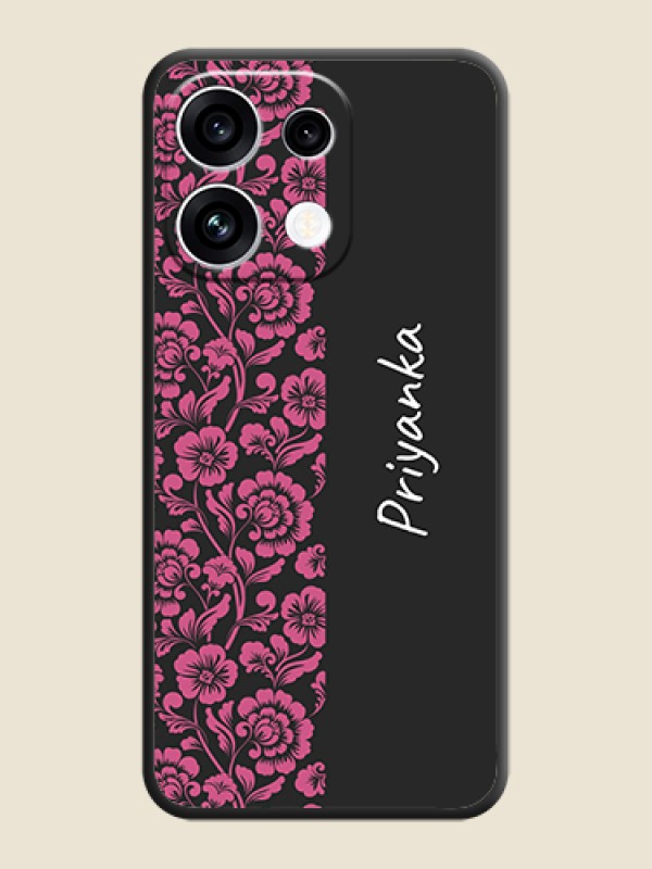 Pink Floral Pattern Design With Custom Text On Space Black Custom Soft Matte Mobile Back Cover - Oppo Reno 16C 5G