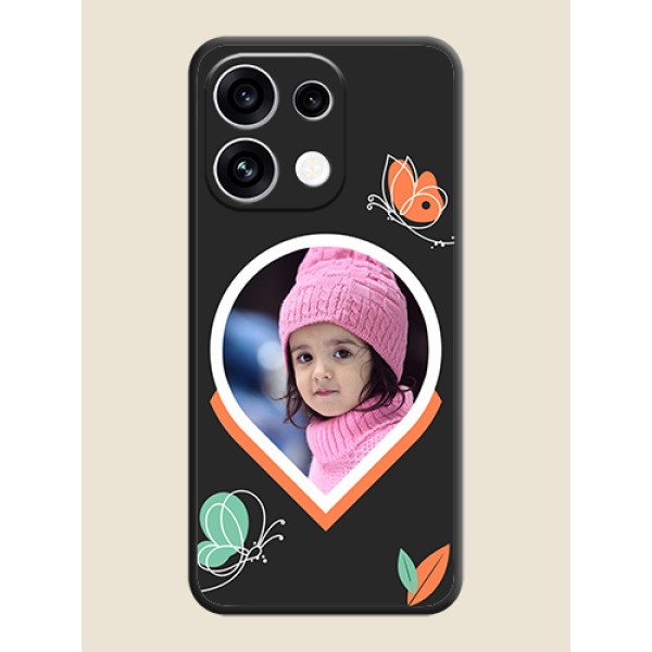 Upload Pic With Simple Butterly Design On Space Black Custom Soft Matte Mobile Back Cover - Oppo Reno 16C 5G Upload Pic With Simple Butterly Design On Space Black Custom Soft Matte Mobile Back Cover - Oppo Reno 16C 5G
