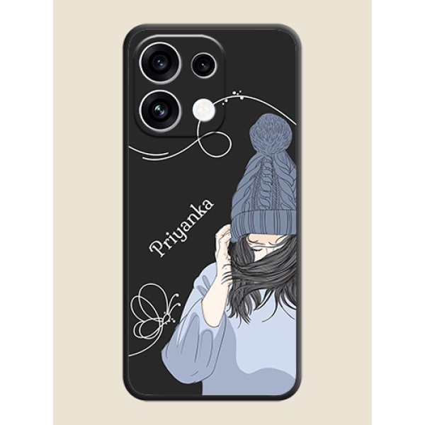Girl With Blue Winter Outfiit Custom Text Design On Space Black Custom Soft Matte Mobile Back Cover - Oppo Reno 16C 5G Girl With Blue Winter Outfiit Custom Text Design On Space Black Custom Soft Matte Mobile Back Cover - Oppo Reno 16C 5G