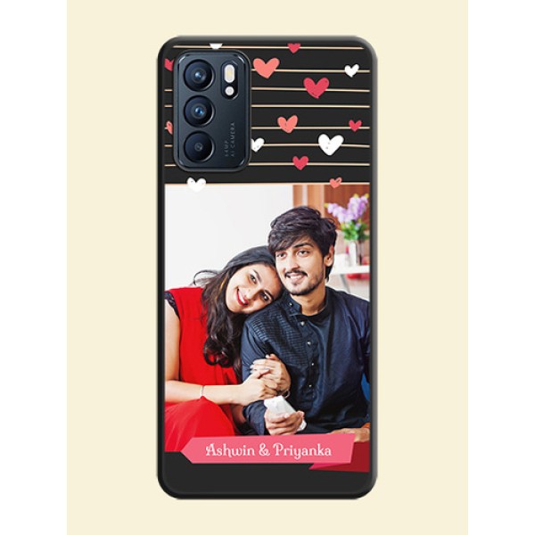 Love Pattern with Name on Pink Ribbon on Photo on Space Black Soft Matte Back Cover - Oppo Reno 6 5G