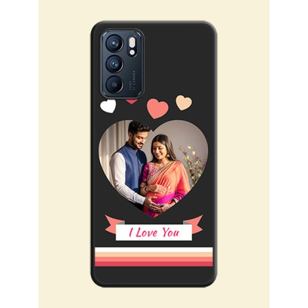 Love Shaped Photo with Colorful Stripes on Personalised Space Black Soft Matte Cases - Oppo Reno 6 5G