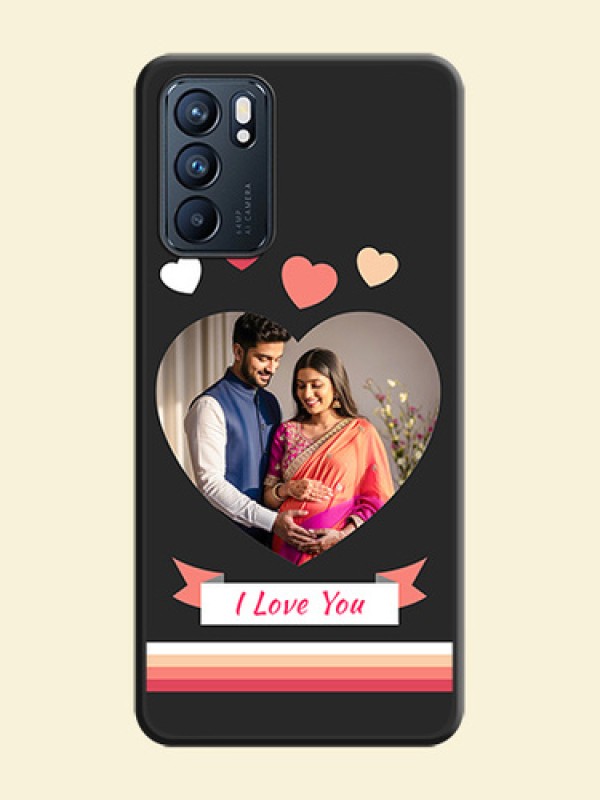 Love Shaped Photo with Colorful Stripes on Personalised Space Black Soft Matte Cases - Oppo Reno 6 5G