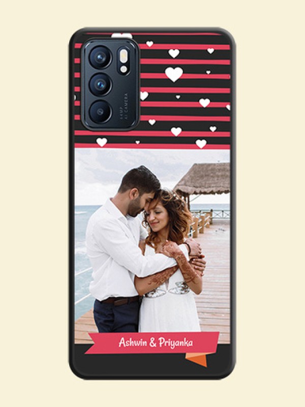 White Color Love Symbols with Pink Lines Pattern on Space Black Custom Soft Matte Phone Cases - Oppo Reno 6 5G