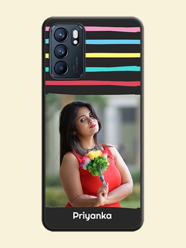 Multicolor Lines with Image on Space Black Personalized Soft Matte Phone Covers - Oppo Reno 6 5G