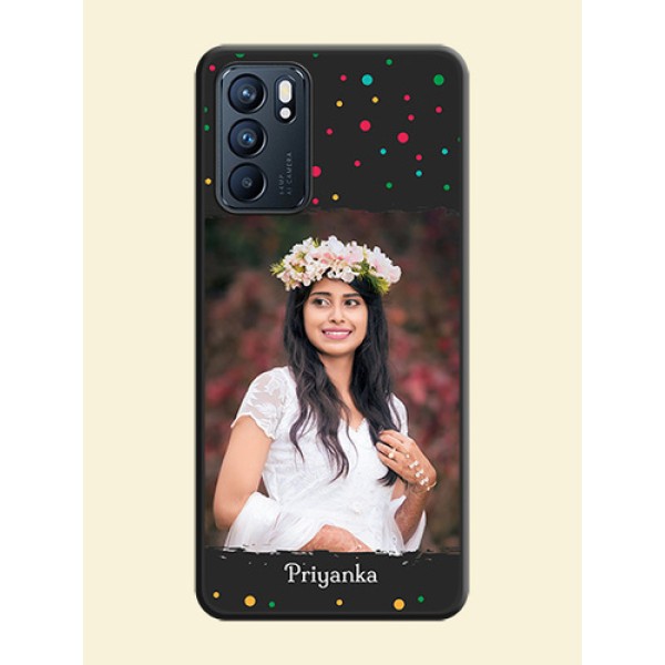 Multicolor Dotted Pattern with Text on Space Black Custom Soft Matte Phone Back Cover - Oppo Reno 6 5G Multicolor Dotted Pattern with Text on Space Black Custom Soft Matte Phone Back Cover - Oppo Reno 6 5G
