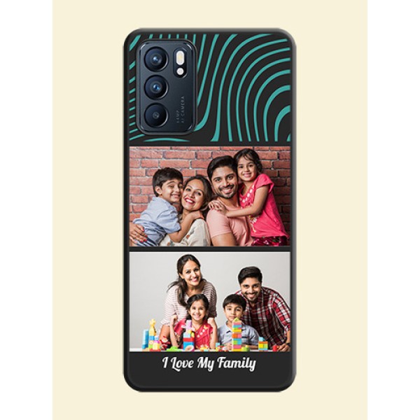 Wave Pattern with 2 Image Holder on Space Black Personalized Soft Matte Phone Covers - Oppo Reno 6 5G Wave Pattern with 2 Image Holder on Space Black Personalized Soft Matte Phone Covers - Oppo Reno 6 5G