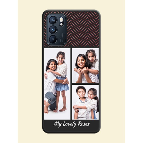 Wave Pattern with 3 Image Holder on Space Black Custom Soft Matte Back Cover - Oppo Reno 6 5G Wave Pattern with 3 Image Holder on Space Black Custom Soft Matte Back Cover - Oppo Reno 6 5G