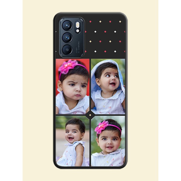 Multicolor Dotted Pattern with 4 Image Holder on Space Black Custom Soft Matte Phone Cases - Oppo Reno 6 5G Multicolor Dotted Pattern with 4 Image Holder on Space Black Custom Soft Matte Phone Cases - Oppo Reno 6 5G