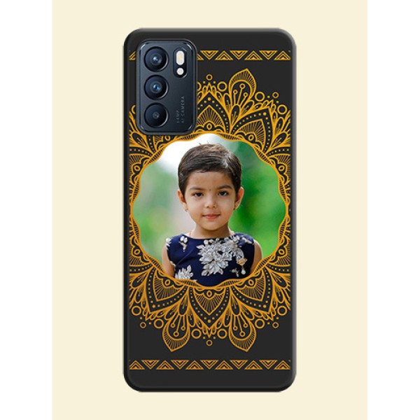 Round Image with Floral Design on Photo on Space Black Soft Matte Mobile Cover - Oppo Reno 6 5G Round Image with Floral Design on Photo on Space Black Soft Matte Mobile Cover - Oppo Reno 6 5G