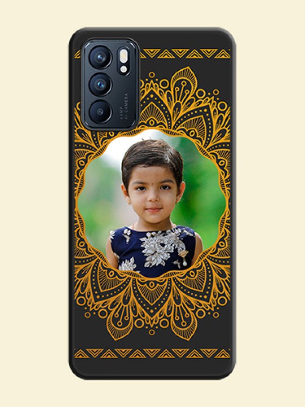 Round Image with Floral Design on Photo on Space Black Soft Matte Mobile Cover - Oppo Reno 6 5G