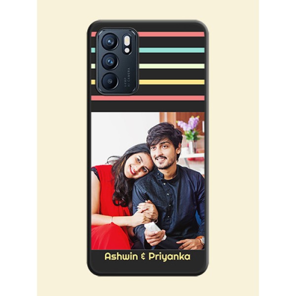 Color Stripes with Photo and Text on Photo on Space Black Soft Matte Mobile Case - Oppo Reno 6 5G Color Stripes with Photo and Text on Photo on Space Black Soft Matte Mobile Case - Oppo Reno 6 5G