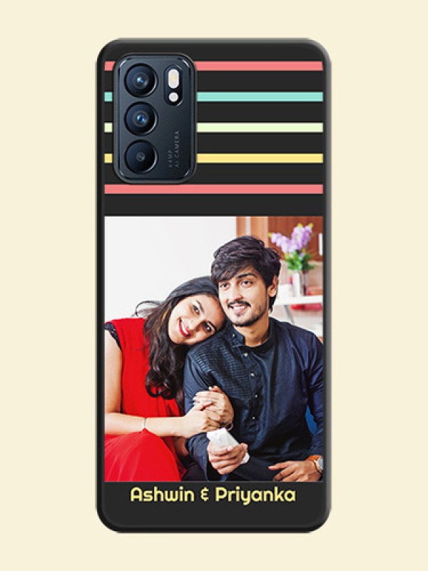 Color Stripes with Photo and Text on Photo on Space Black Soft Matte Mobile Case - Oppo Reno 6 5G