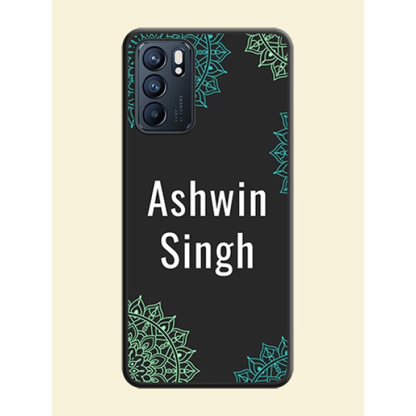 Your Name with Floral Design on Space Black Custom Soft Matte Back Cover - Oppo Reno 6 5G Your Name with Floral Design on Space Black Custom Soft Matte Back Cover - Oppo Reno 6 5G