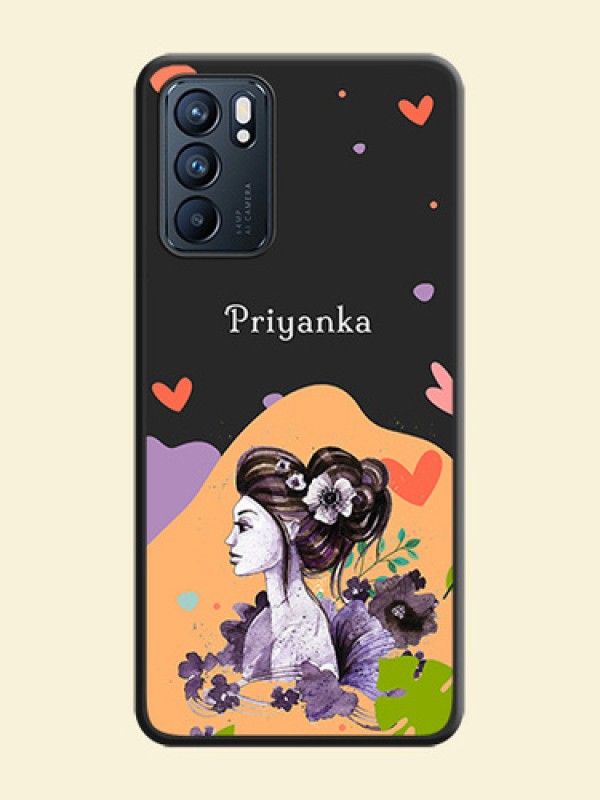 Namecase For Her With Fancy Lady Image On Space Black Personalized Soft Matte Phone Covers -Oppo Reno 6 5G