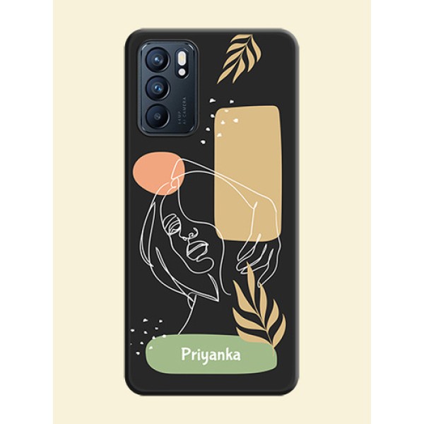 Custom Text With Line Art Of Women & Leaves Design On Space Black Personalized Soft Matte Phone Covers -Oppo Reno 6 5G Custom Text With Line Art Of Women & Leaves Design On Space Black Personalized Soft Matte Phone Covers -Oppo Reno 6 5G