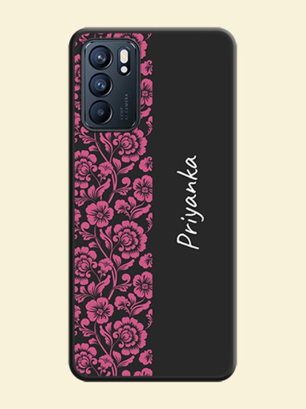 Pink Floral Pattern Design With Custom Text On Space Black Personalized Soft Matte Phone Covers -Oppo Reno 6 5G