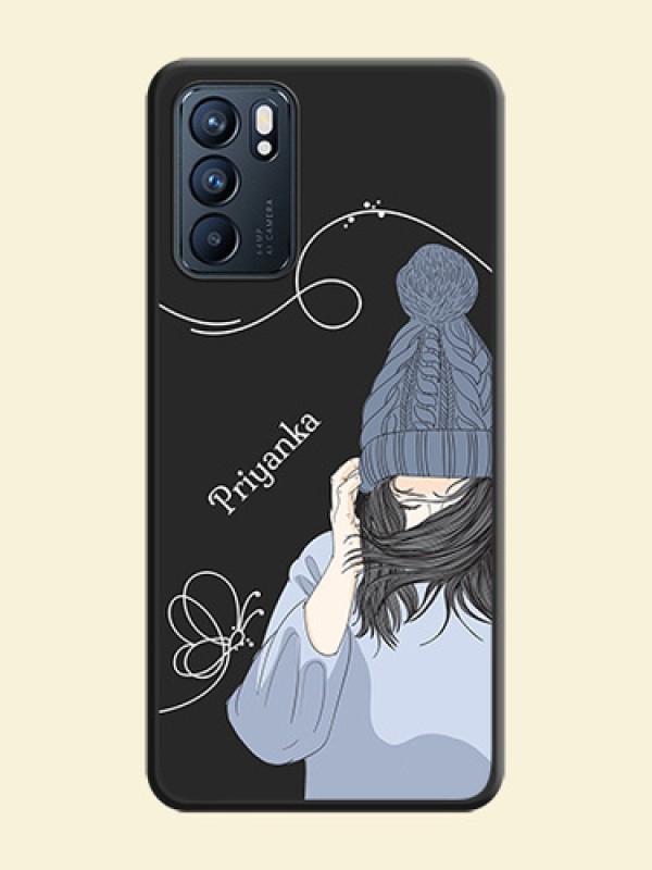 Girl With Blue Winter Outfiit Custom Text Design On Space Black Personalized Soft Matte Phone Covers -Oppo Reno 6 5G