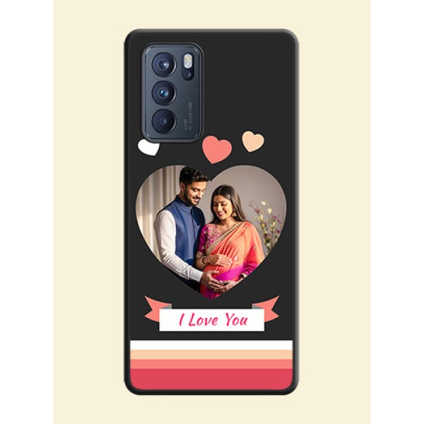 Love Shaped Photo with Colorful Stripes on Personalised Space Black Soft Matte Cases - Oppo Reno 6 Pro 5G