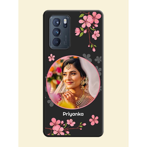 Round Image with Pink Color Floral Design on Photo on Space Black Soft Matte Back Cover - Oppo Reno 6 Pro 5G
