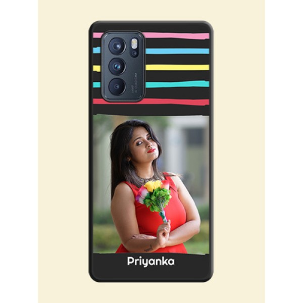 Multicolor Lines with Image on Space Black Personalized Soft Matte Phone Covers - Oppo Reno 6 Pro 5G Multicolor Lines with Image on Space Black Personalized Soft Matte Phone Covers - Oppo Reno 6 Pro 5G