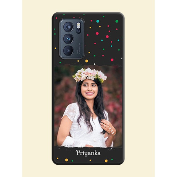 Multicolor Dotted Pattern with Text on Space Black Custom Soft Matte Phone Back Cover - Oppo Reno 6 Pro 5G Multicolor Dotted Pattern with Text on Space Black Custom Soft Matte Phone Back Cover - Oppo Reno 6 Pro 5G