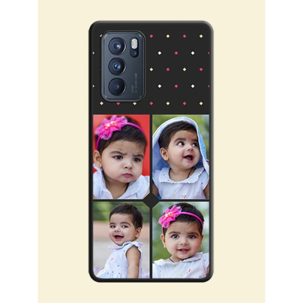 Multicolor Dotted Pattern with 4 Image Holder on Space Black Custom Soft Matte Phone Cases - Oppo Reno 6 Pro 5G Multicolor Dotted Pattern with 4 Image Holder on Space Black Custom Soft Matte Phone Cases - Oppo Reno 6 Pro 5G