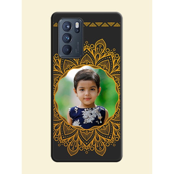 Round Image with Floral Design on Photo on Space Black Soft Matte Mobile Cover - Oppo Reno 6 Pro 5G Round Image with Floral Design on Photo on Space Black Soft Matte Mobile Cover - Oppo Reno 6 Pro 5G