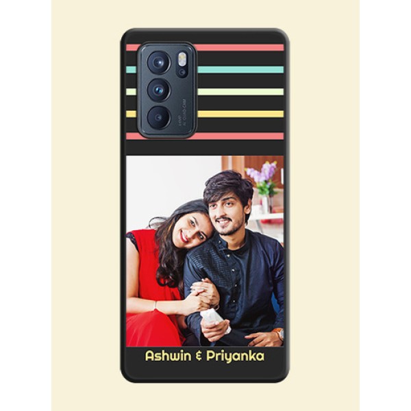 Color Stripes with Photo and Text on Photo on Space Black Soft Matte Mobile Case - Oppo Reno 6 Pro 5G Color Stripes with Photo and Text on Photo on Space Black Soft Matte Mobile Case - Oppo Reno 6 Pro 5G