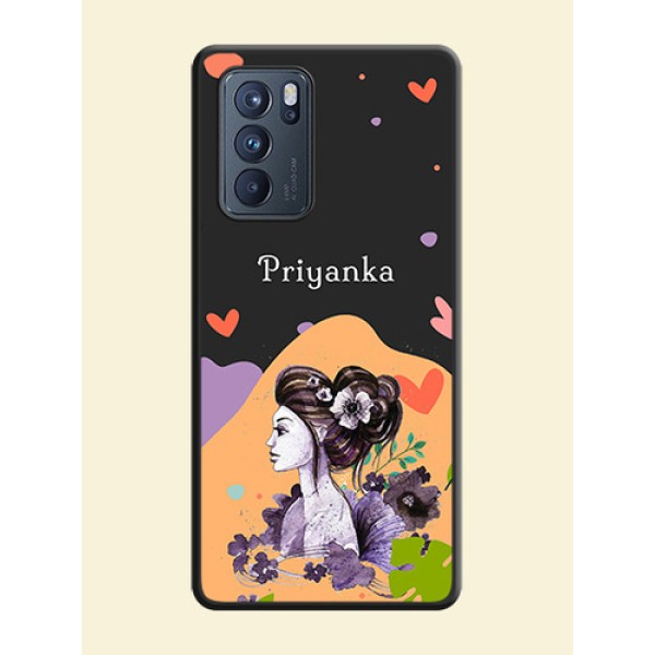 Namecase For Her With Fancy Lady Image On Space Black Personalized Soft Matte Phone Covers -Oppo Reno 6 Pro 5G Namecase For Her With Fancy Lady Image On Space Black Personalized Soft Matte Phone Covers -Oppo Reno 6 Pro 5G