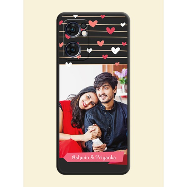 Love Pattern with Name on Pink Ribbon  on Photo on Space Black Soft Matte Back Cover - Oppo Reno 7 5G