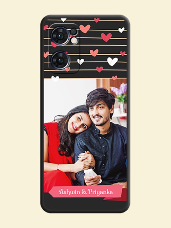 Love Pattern with Name on Pink Ribbon  on Photo on Space Black Soft Matte Back Cover - Oppo Reno 7 5G