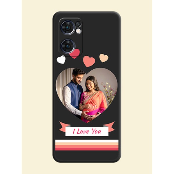 Love Shaped Photo with Colorful Stripes on Personalised Space Black Soft Matte Cases - Oppo Reno 7 5G Love Shaped Photo with Colorful Stripes on Personalised Space Black Soft Matte Cases - Oppo Reno 7 5G