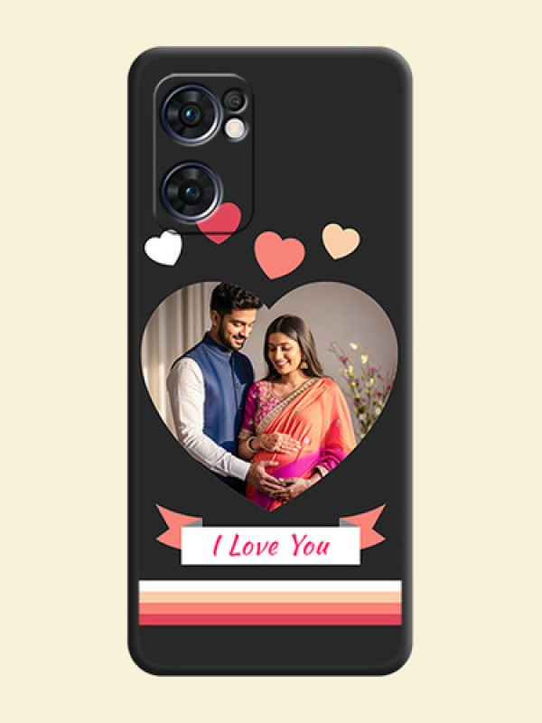 Love Shaped Photo with Colorful Stripes on Personalised Space Black Soft Matte Cases - Oppo Reno 7 5G