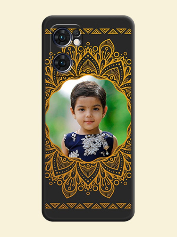 Round Image with Floral Design on Photo on Space Black Soft Matte Mobile Cover - Oppo Reno 7 5G