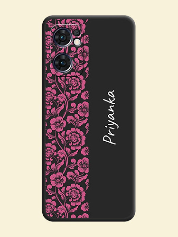 Pink Floral Pattern Design With Custom Text On Space Black Personalized Soft Matte Phone Covers -Oppo Reno 7 5G