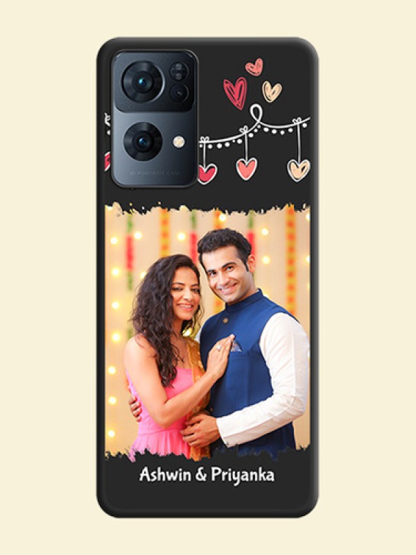 Pink Love Hangings with Name on Space Black Custom Soft Matte Phone Cases - Oppo Reno 7 Pro 5G