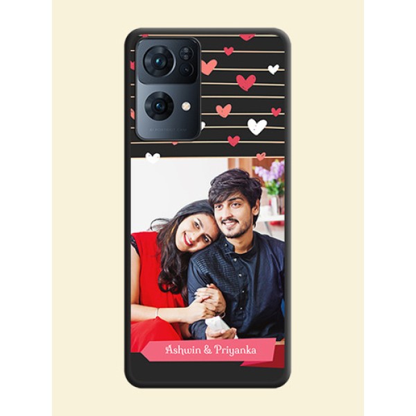 Love Pattern with Name on Pink Ribbon  on Photo on Space Black Soft Matte Back Cover - Oppo Reno 7 Pro 5G