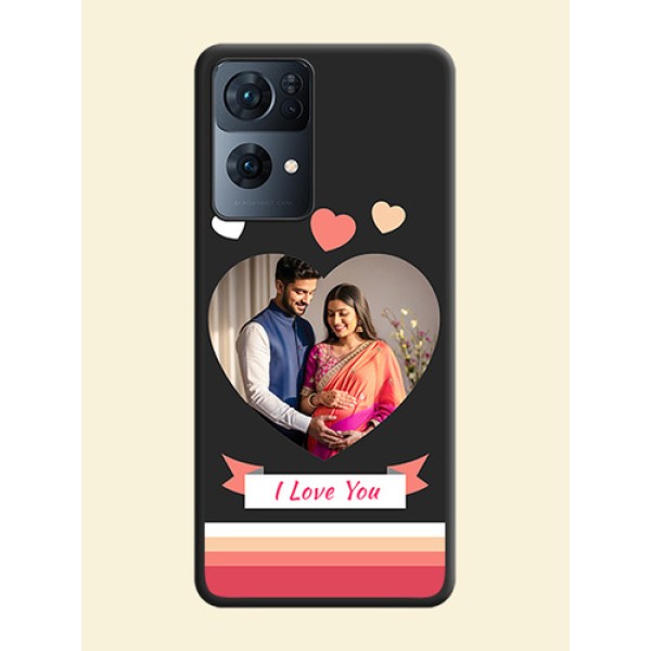 Love Shaped Photo with Colorful Stripes on Personalised Space Black Soft Matte Cases - Oppo Reno 7 Pro 5G Love Shaped Photo with Colorful Stripes on Personalised Space Black Soft Matte Cases - Oppo Reno 7 Pro 5G