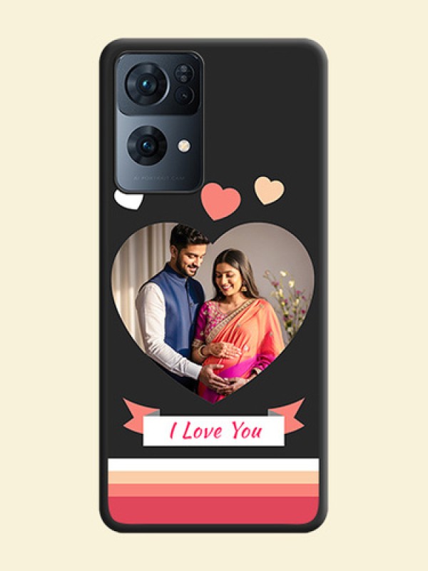 Love Shaped Photo with Colorful Stripes on Personalised Space Black Soft Matte Cases - Oppo Reno 7 Pro 5G