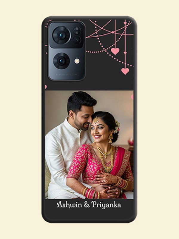 Pink Love Hangings with Text on Space Black Custom Soft Matte Back Cover - Oppo Reno 7 Pro 5G