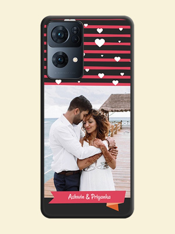 White Color Love Symbols with Pink Lines Pattern on Space Black Custom Soft Matte Phone Cases - Oppo Reno 7 Pro 5G