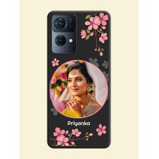 Round Image with Pink Color Floral Design on Photo on Space Black Soft Matte Back Cover - Oppo Reno 7 Pro 5G