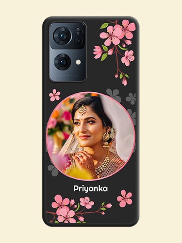 Round Image with Pink Color Floral Design on Photo on Space Black Soft Matte Back Cover - Oppo Reno 7 Pro 5G