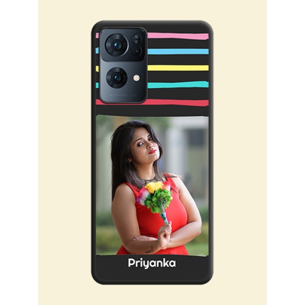 Multicolor Lines with Image on Space Black Personalized Soft Matte Phone Covers - Oppo Reno 7 Pro 5G Multicolor Lines with Image on Space Black Personalized Soft Matte Phone Covers - Oppo Reno 7 Pro 5G