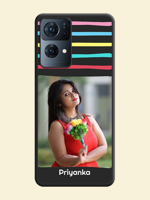 Multicolor Lines with Image on Space Black Personalized Soft Matte Phone Covers - Oppo Reno 7 Pro 5G