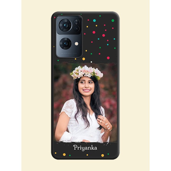 Multicolor Dotted Pattern with Text on Space Black Custom Soft Matte Phone Back Cover - Oppo Reno 7 Pro 5G Multicolor Dotted Pattern with Text on Space Black Custom Soft Matte Phone Back Cover - Oppo Reno 7 Pro 5G