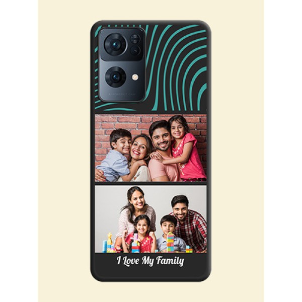 Wave Pattern with 2 Image Holder on Space Black Personalized Soft Matte Phone Covers - Oppo Reno 7 Pro 5G Wave Pattern with 2 Image Holder on Space Black Personalized Soft Matte Phone Covers - Oppo Reno 7 Pro 5G
