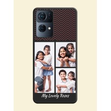 Wave Pattern with 3 Image Holder on Space Black Custom Soft Matte Back Cover - Oppo Reno 7 Pro 5G